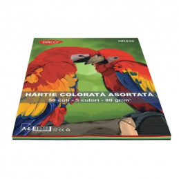 Hartie colorata HR850 A4 50 coli 5 cul DACO 80g/mp