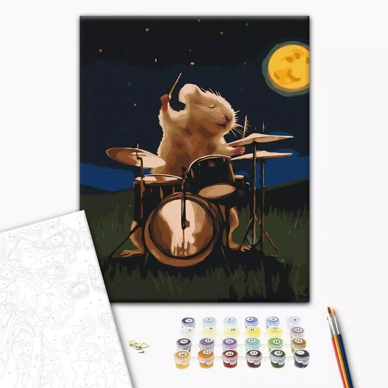 Set Pictura pe numere 40x50cm, Brushme - Soricelul tobosar - panza, cadru de lemn, pensule, culori acrilice, BS53511 Set Pictura pe numere 40x50cm, Brushme - Soricelul tobosar - panza, cadru de lemn, pensule, culori acrilice, BS53511