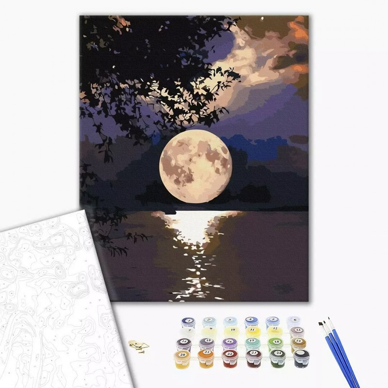 Set Pictura pe numere 40x50cm, Brushme - Luna plina - panza, cadru de lemn, pensule, culori acrilice, BS5639 Set Pictura pe numere 40x50cm, Brushme - Luna plina - panza, cadru de lemn, pensule, culori acrilice, BS5639