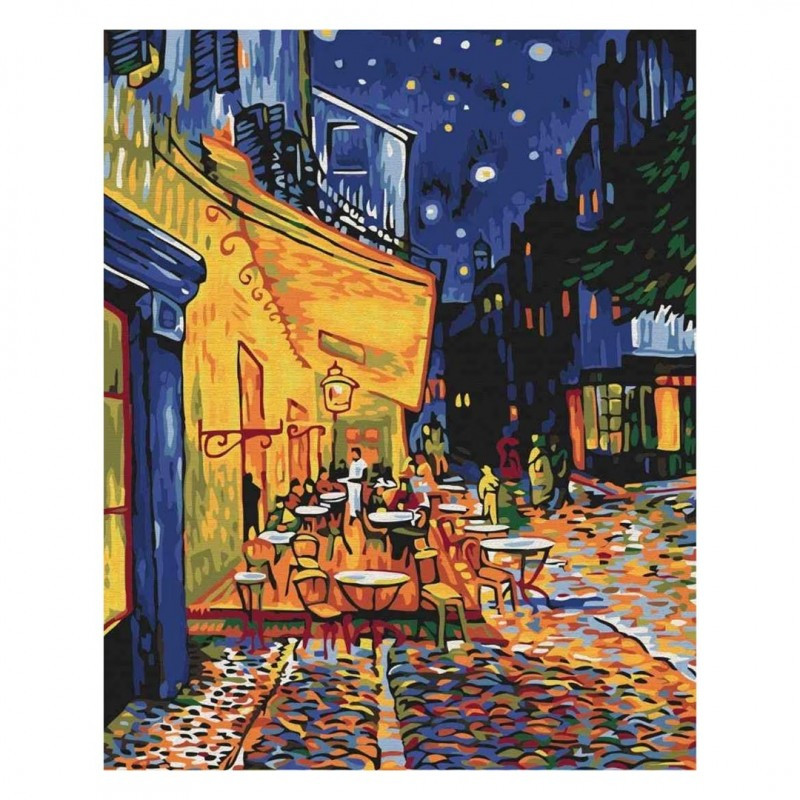 Set Pictura pe numere 40x50cm, Atelier - Cafenea de noapte din Arles - panza, cadru lemn, pensule, culori acrilice, ATPBN51338 Set Pictura pe numere 40x50cm, Atelier - Cafenea de noapte din Arles - panza, cadru lemn, pensule, culori acrilice, ATPBN51338
