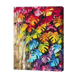 Set Pictura pe numere 40x50cm, Atelier - Frunze colorate - panza, cadru de lemn, pensule, culori acrilice, ATPBN32082