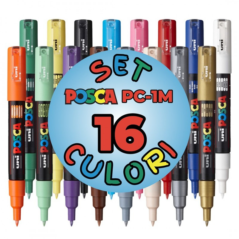 Marker UNI Posca PC-1M, varf rotund, 0.7mm, set 16 culori Marker UNI Posca PC-1M, varf rotund, 0.7mm, set 16 culori