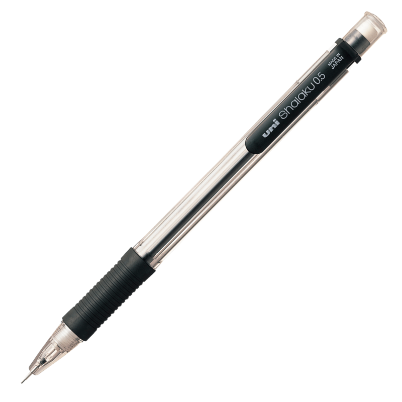 Creion mecanic UNI Shalaku M5-101, 0.5mm, grip cauciucat, corp transparent negru, cu guma de sters Creion mecanic UNI Shalaku M5-101, 0.5mm, grip cauciucat, corp transparent negru, cu guma de sters