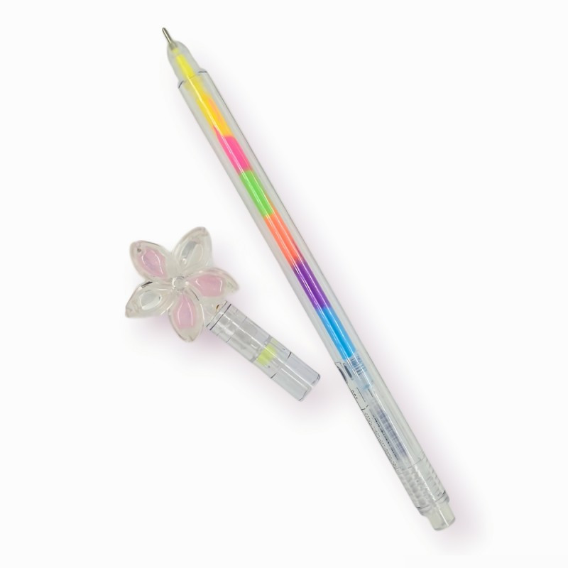 Pix cu gel CNX No.321, 0.8mm, cu capac, corp transparent, scris neon multicolor, model floare Pix cu gel CNX No.321, 0.8mm, cu capac, corp transparent, scris neon multicolor, model floare