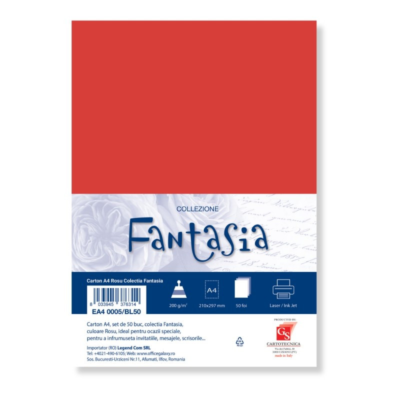 Carton special colorat A4 Colorarte Fantasia, 200g/mp, rosu, top 50 coli Carton special colorat A4 Colorarte Fantasia, 200g/mp, rosu, top 50 coli