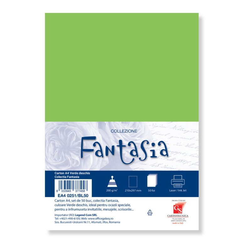 Carton special colorat A4 Colorarte Fantasia, 200g/mp, verde deschis, top 50 coli Carton special colorat A4 Colorarte Fantasia, 200g/mp, verde deschis, top 50 coli