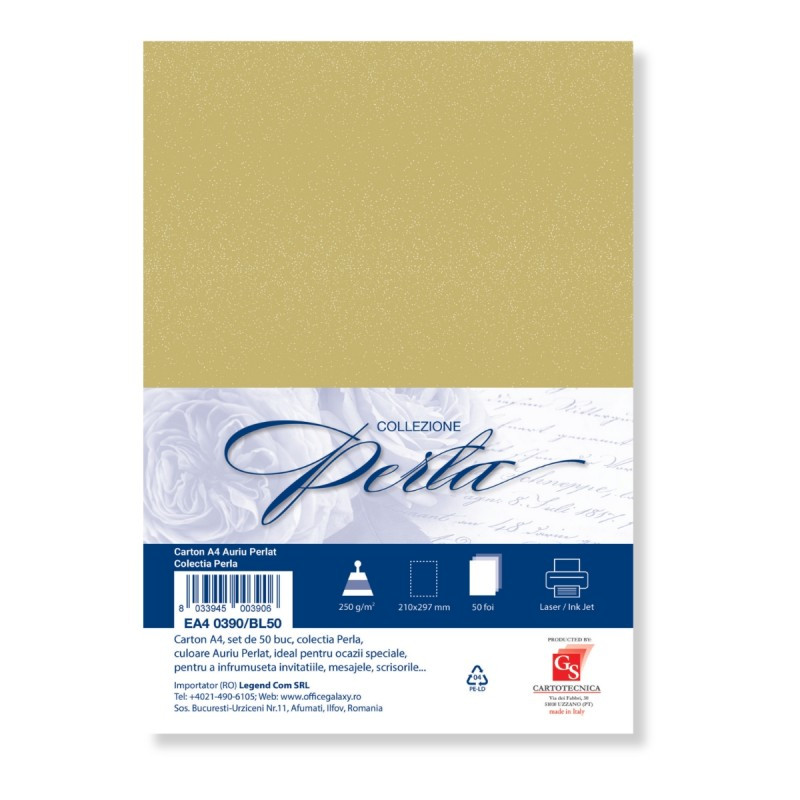 Carton special colorat A4 Colorarte Perla, 250g/mp, auriu perlat, top 50 coli Carton special colorat A4 Colorarte Perla, 250g/mp, auriu perlat, top 50 coli