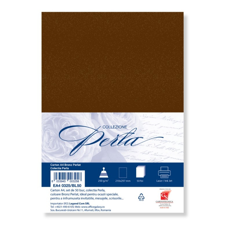Carton special colorat A4 Colorarte Perla, 250g/mp, bronz perlat, top 50 coli Carton special colorat A4 Colorarte Perla, 250g/mp, bronz perlat, top 50 coli