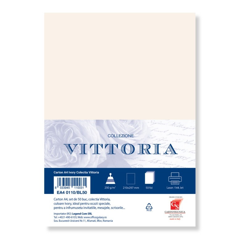 Carton special colorat A4 Colorarte Vittoria, 250g/mp, ivory, top 50 coli Carton special colorat A4 Colorarte Vittoria, 250g/mp, ivory, top 50 coli