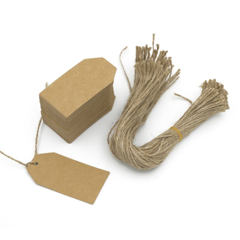Etichete carton kraft cu sfoara, 40x75mm, set 100 buc Etichete carton kraft cu sfoara, 40x75mm, set 100 buc