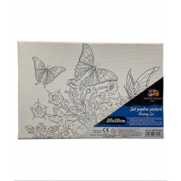 Set pictura pe panza imprimata 20x30cm, Pigna - Fluturi - acuarele, pensule, accesorii, PP203050