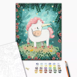 Set pictura pe numere 40x50cm, Brushme - Unicorn - pensule, culori, BS43586