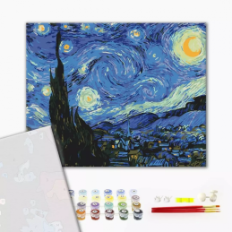 Set pictura pe numere 40x50cm, Brushme - Noaptea instelata - pensule, culori, BS4756