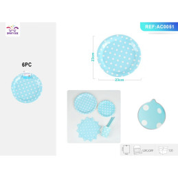 Farfurii aniversare PartyGo, 23cm, carton, buline albe, bleu, AC0051, set 6 buc