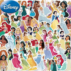 Set 52 stickere Printese Disney Alba ca Zapada, Ariel, Cenusareasa, Aurora, Pocahontas, Jasmine, Rapunzel, Tiana, Mulan, Luana, 
