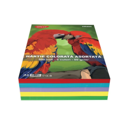 Hartie colorata asortata A4 500 coli 5 culori 80g/mp DACO HR800