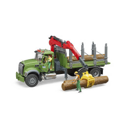 Bruder - Camion Lemne Mack Granite Cu Macara De Incarcare, Graifer Si 3 Busteni