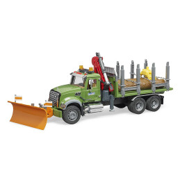 Bruder - Camion Lemne Mack Granite Cu Macara De Incarcare, Graifer Si 3 Busteni