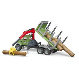 Bruder - Camion Lemne Mack Granite Cu Macara De Incarcare, Graifer Si 3 Busteni