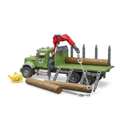 Bruder - Camion Lemne Mack Granite Cu Macara De Incarcare, Graifer Si 3 Busteni