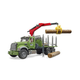 Bruder - Camion Lemne Mack Granite Cu Macara De Incarcare, Graifer Si 3 Busteni