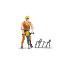 Bruder - Figurina Muncitor Constructii Cu Accesorii