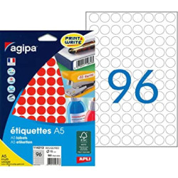Stickere buline rosii 96/A5, Ø15mm, 10 Coli,  Agipa