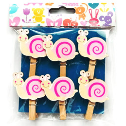 Accesorii creatie carlig lemn natur, melc, 6 bucati/set