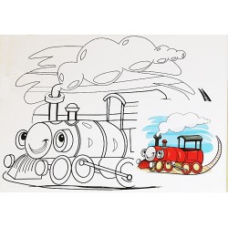 Panza canvas pe sasiu + acuarele, Model Locomotiva, 15x20 cm