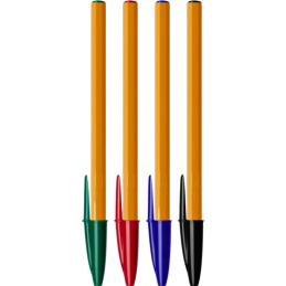 Pix cu bila Bic Orange, 0.8mm, cu capac, corp orange mat, scris diverse culori