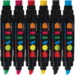 Marker permanent Fiorello Poster GR-1712, varf tesit / varf patrat, 10.0mm / 17.0mm, 2 capete, diverse culori
