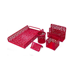 Set pentru birou Office Cover, plasa metalica cu flori stantate, 5 piese, diverse culori