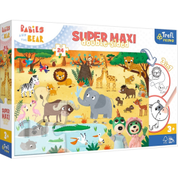 Puzzle carton 24 piese Trefl Primo - Babies and the Bear - Super Maxi - In Safari, 515774, 3+ ani