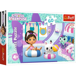 Puzzle carton 60 piese Trefl Gabby's Dollhouse - Gabby la piscina, 539310, 4+ ani