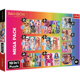 Puzzle carton 10in1 4x20, 3x35, 3x48 piese Trefl Mega Pack - Colectia Papusi Rainbow - Papusile fashion, 517419, 4+ ani