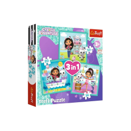 Puzzle carton 3in1 20, 36, 50 piese Trefl Gabby's Dollhouse - Activitatile Lui Gabby, 539300, 3+ ani