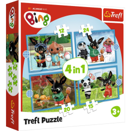 Puzzle carton 4in1 2x12, 2x24 piese Trefl Bing - Bing fericit, 542024, 3+ ani