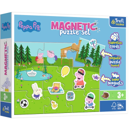Set Puzzle magnetic 9 piese + 12 cartoane + magneti Trefl Primo - Peppa Pig - Peppa Pig se distreaza, 516179, 3+ ani