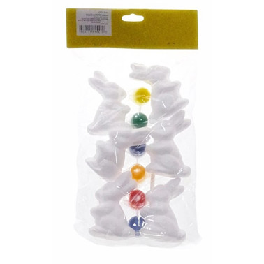 Iepurasi polistiren + culori, 6 buc/set