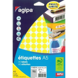 Stickere buline galbene 96/A5, Ø15mm, 10 Coli, Agipa