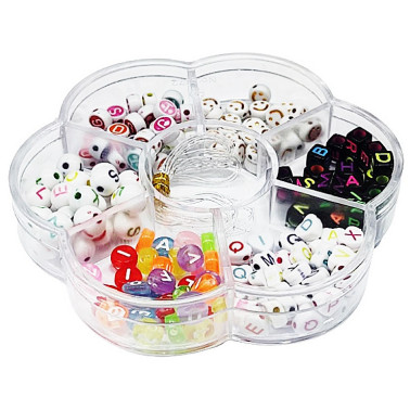 Set margele litere si zambareti in cutie forma floare