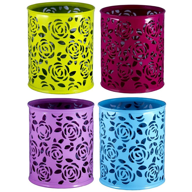Suport instrumente de scris Office Cover, model flori, metal, diverse culori Suport instrumente de scris Office Cover, model flori, metal, diverse culori
