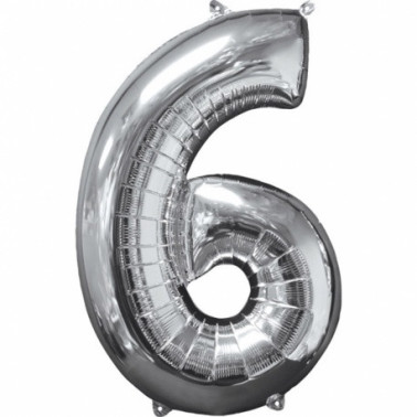 Balon folie Cifra 6, Argintiu, 66 cm,  Anagram