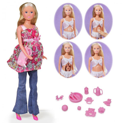 Set Steffi Love "Welcome Baby" papusa gravida cu nou nascut   Setul contine papusa Steffi gravida 29 cm, un bebelus si accesorii