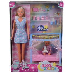 Set Papusa Steffi Love cu bebelus si patut Sweet Dreams