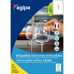 Etichete autocolante Agipa 128993, 1/A4, 210x297mm, nepermanente, colturi drepte, alb, top 100 coli (100 etichete)