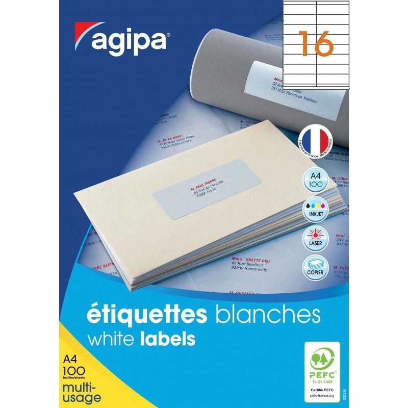 Etichete autocolante Agipa 101133, 16/A4, 105x37mm, permanente, colturi drepte, alb, top 100 coli (1600 etichete) Etichete autocolante Agipa 101133, 16/A4, 105x37mm, permanente, colturi drepte, alb, top 100 coli (1600 etichete)