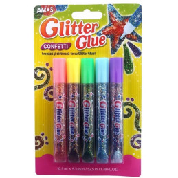 Lipici lichid cu sclipici, confeti, set 5 buc, Amos, GCF10B5