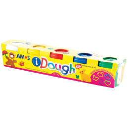 Plastilina Amos iDough ID75P5, 5x75g, alb, galben, rosu, verde, albastru, set 5 culori