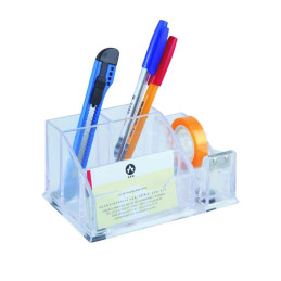 Suport instrumente de scris Ark 2032, contine dispenser banda adeziva, plastic, transparent